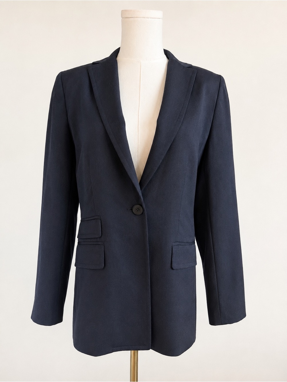 Ann Taylor LOFT Petite 6 Dark Navy 100% Wool One Button Blazer Career Jacket